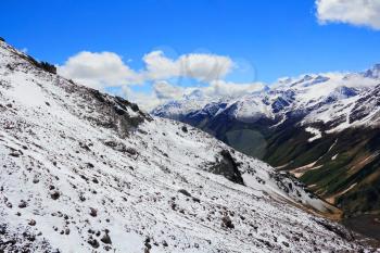 Winter landscape of mountains Caucasus region in Russia