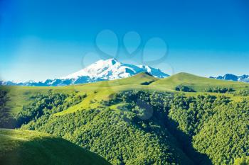 Horizontal summer landscape with highest top of Europe Elbrus