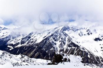 Winter landscape with snow mountains Caucasus region in Russia