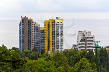 Panorama of Russian resort town Sochi and Black sea