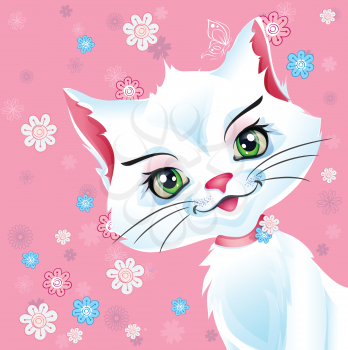 Royalty Free Clipart Image of a Kitty Cat With Flowers