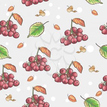 Royalty Free Clipart Image of a Berry and Autumn Leaf Background