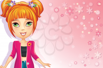 Royalty Free Clipart Image of a Girl on a Pink Background
