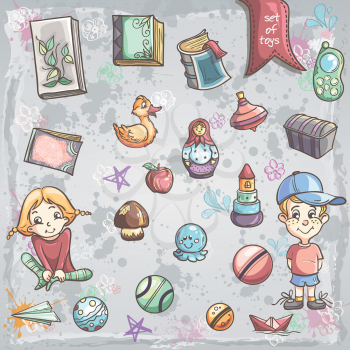 Royalty Free Clipart Image of Children With Toys