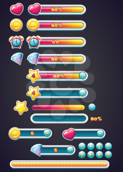 Game icons with progress bar, digging, as well as a progress bar download for computer games