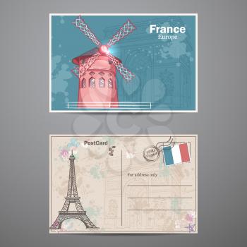 A set of two sides of a postcard on the theme of Paris