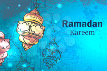 Greeting Card Ramadan Kareem. Lamps for Ramadan.