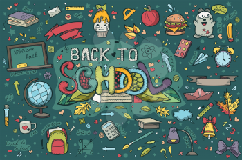 A large set of hand-drawn doodles back to school