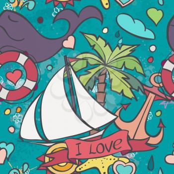A colored vector texture with summer and sea doodles