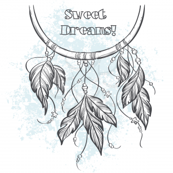 Dreamcatcher vector illustration with feathers