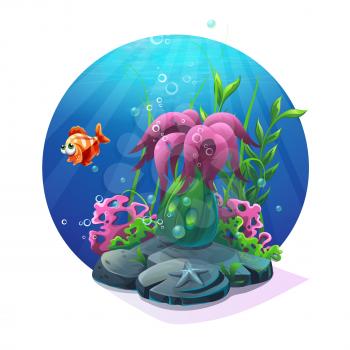 Undersea world. Marine life on the sandy bottom of the ocean. For design websites and mobile phones, printing.