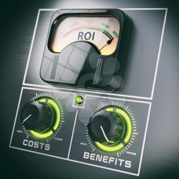 Return on Investment concept. ROI and benefits in the maximum positions switches and costs in the minimum. 3d illustration