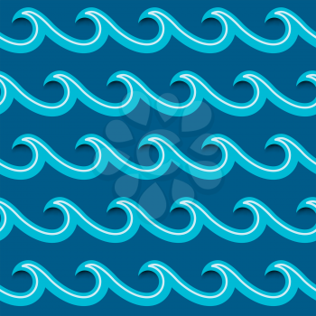 Sea waves seamless pattern, origami effect. Vector illustration.