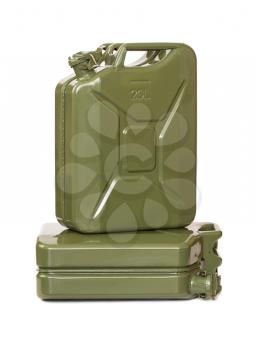 Two stacked jerrycans, one laying on the side