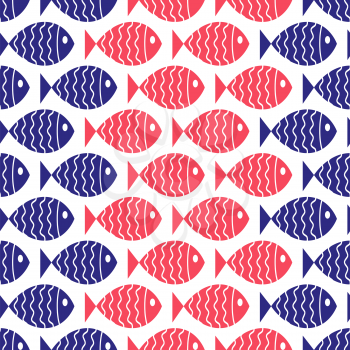 Seamless nautical pattern with fish. Vector illustration.