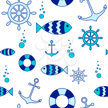 Seamless nautical pattern, maritime background. Vector illustration.