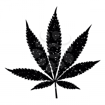 Grunge style black marijuana leaf on white background. Vector illustration.