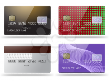 Set of highly detailed glossy credit cards. Front and back sides.
