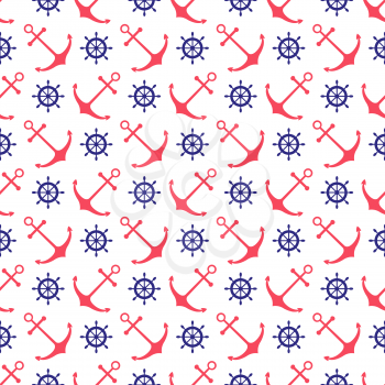Seamless nautical pattern with scattered anchors and ship wheels. Design element for wallpapers, baby shower invitation, birthday card, scrapbooking, fabric print etc.