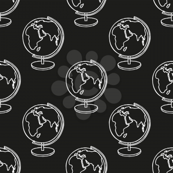 Back to School doodle seamless pattern. Earth globe on chalkboard background. Design element for wallpapers, web site background, wrapping paper, sale flyer, scrapbooking etc. Vector illustration