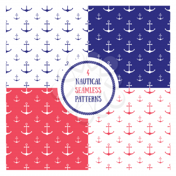 Seamless nautical patterns set with anchors. Design element for wallpapers, baby shower invitation, birthday card, scrap booking, fabric print etc. 