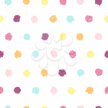 Polka dot seamless pattern. Hand painted oil pastel crayon. Design element for printables, wallpapers, baby shower invitation, birthday card, scrapbooking, fabric print etc. 