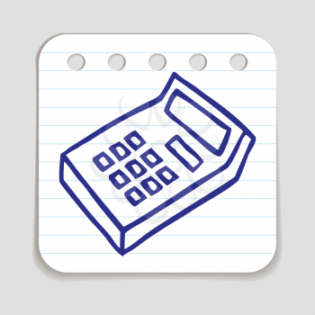 Doodle Calculator icon. Blue pen hand drawn infographic symbol on a notepaper piece. Line art style graphic design element. Web button with shadow. Calculating, exact numbers, finance, math concept. 