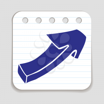 Doodle Arrow icon. Blue pen hand drawn infographic symbol on a notepaper piece. Line art style graphic design element. Web button with shadow. Direction, growth, going up,  progress concept. 