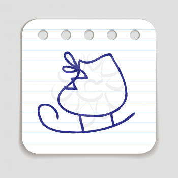 Doodle icon of Ice Skates. Blue pen hand drawn infographic symbol on a notepaper piece. Line art style graphic design element. Web button with shadow. Vector illustration