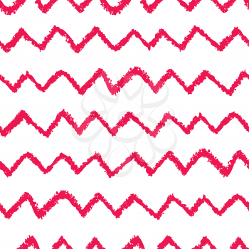 Seamless chevron pattern. Hand painted with oil pastel crayons. Red stripes on white background. Design element for printables, wallpaper, baby shower invitation, birthday card, scrapbooking etc.