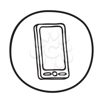 Doodle Mobile phone icon. BInfographic symbol in a circle. Line art style graphic design element. Web button. Connection, customer service, smartphone concept.