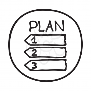Doodle Plan icon. Infographic symbol in a circle. Line art style graphic design element. Web button. To Do list, project planning, step by step concept. 