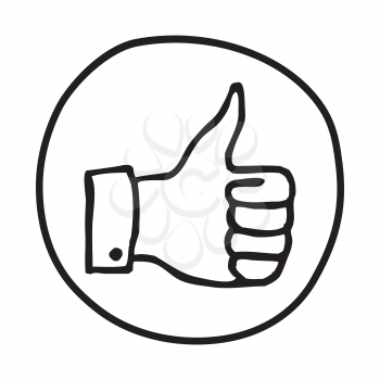 Doodle Thumbs Up icon. Infographic symbol in a circle. Line art style graphic design element. Web button.  Approval, vote, love, favorite gesture concept. 