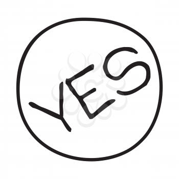 Doodle YES word icon. Infographic symbol in a circle. Line art style graphic design element. Web button. Agreement, support, saying yes, positive concept. 