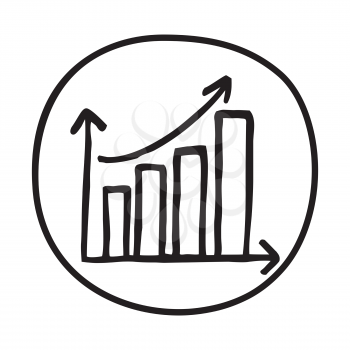 Doodle Growth Chart icon. Infographic symbol in a circle. Line art style graphic design element. Web button. Success, bigger sales, achievement concept. 