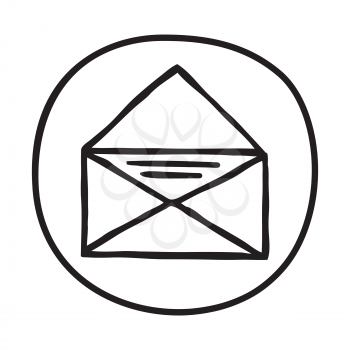 Doodle Email icon. Infographic symbol in a circle. Line art style graphic design element. Web button.  Letter, conversation, connection, new mail concept. 