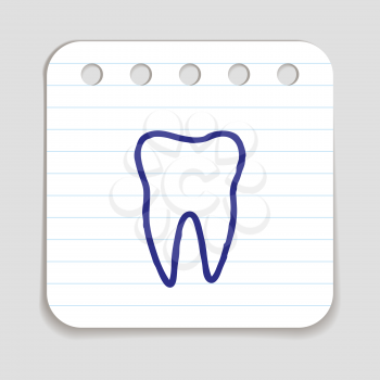 Doodle Tooth icon. Infographic symbol hand drawn with pen. Scribble style graphic design element. Web button. Medical symbol on a notepad page with lines.
