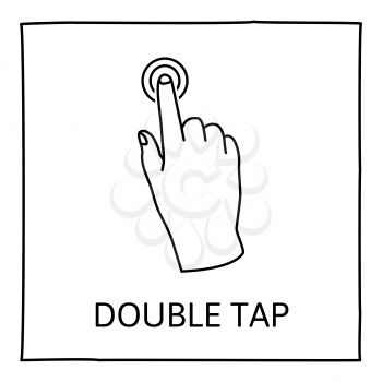 Doodle gesture icon. Double tap with one finger. Touch screen hand gestures. Hand drawn. Isolated on white. Vector illustration.