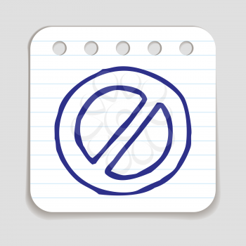 Doodle Prohibition icon. Blue pen hand drawn infographic symbol on a notepaper piece. Line art style graphic design element. Web button with shadow.  Forbidden, danger, no entry concept. 