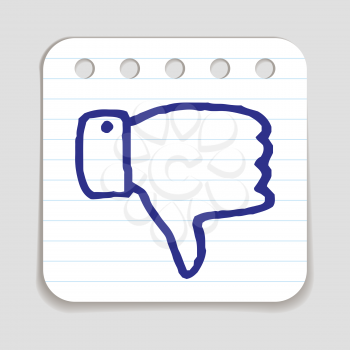Doodle Thumbs Down icon. Blue pen hand drawn infographic symbol on a piece of notepaper. Line art style graphic design element. Web button with shadow. Disapproval, dislike, vote down gesture concept