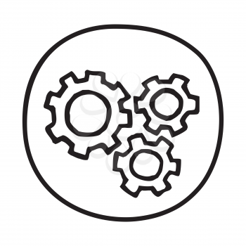 Doodle Gears icon. Infographic symbol in a circle. Line art style graphic design element. Web button.  Working smoothly, teamwork, industry, motion concept. 
