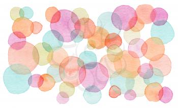 Hand painted watercolor background. Bright circles. Abstract spring summer season background. Round graphic design element isolated on white. Hand painted illustration.