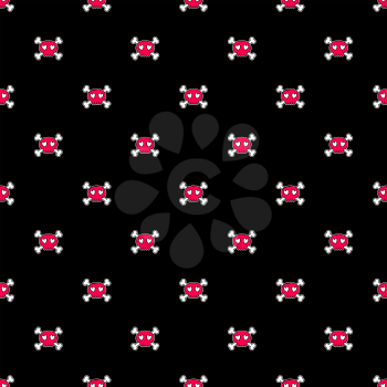 Seamless Halloween pattern. Wallpaper with pink skulls on black background. Tileable backdrop with Halloween symbols. Vector illustration.