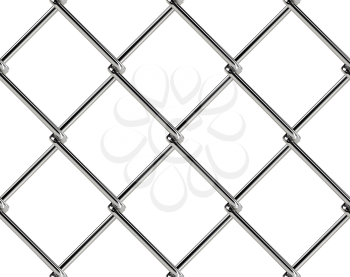 Chain link fence seamless pattern. Industrial style wallpaper. Realistic geometric texture. Graphic design element for web site background, catalog. Steel wire wall on white. Vector illustration