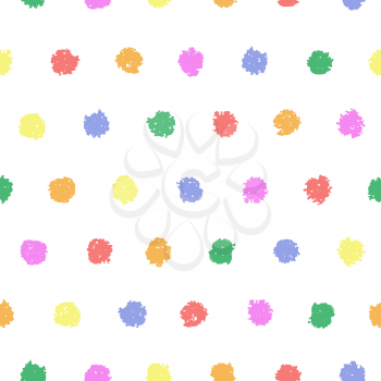 Polka dot seamless pattern. Hand painted oil pastel crayon. Design element for printables, wallpapers, baby shower invitation, birthday card, scrapbooking, fabric print etc.