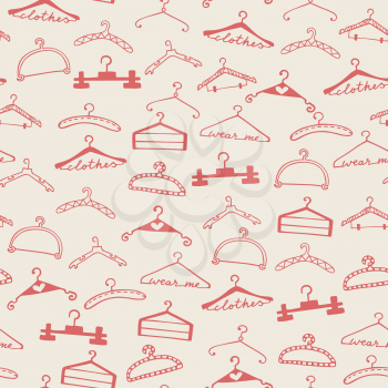 Doodle seamless clothes hangers pattern. Hand drawn cute sketchy style scribble. Graphic design element for scrapbook, fashion clothes shop web site, print, sale flyer, invitation. Vector illustration