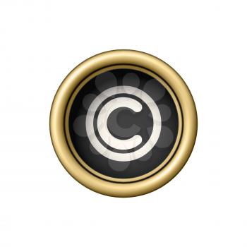 Copyright Symbol. Vintage golden typewriter button isolated on white background. Vector illustration.