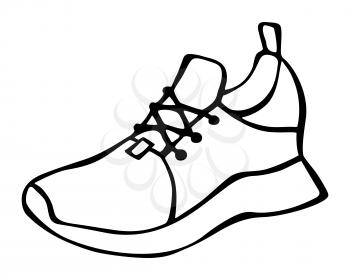 Doodle sneaker hand drawn in line art style with ink brush. Vector illustration isolated on white background