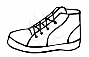 Doodle sneaker hand drawn in line art style with ink brush. Vector illustration isolated on white background