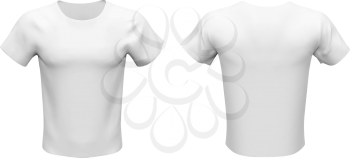 Blank mockup set of white basic unisex t-shirt, front view, isolated on white background. Vector illustration